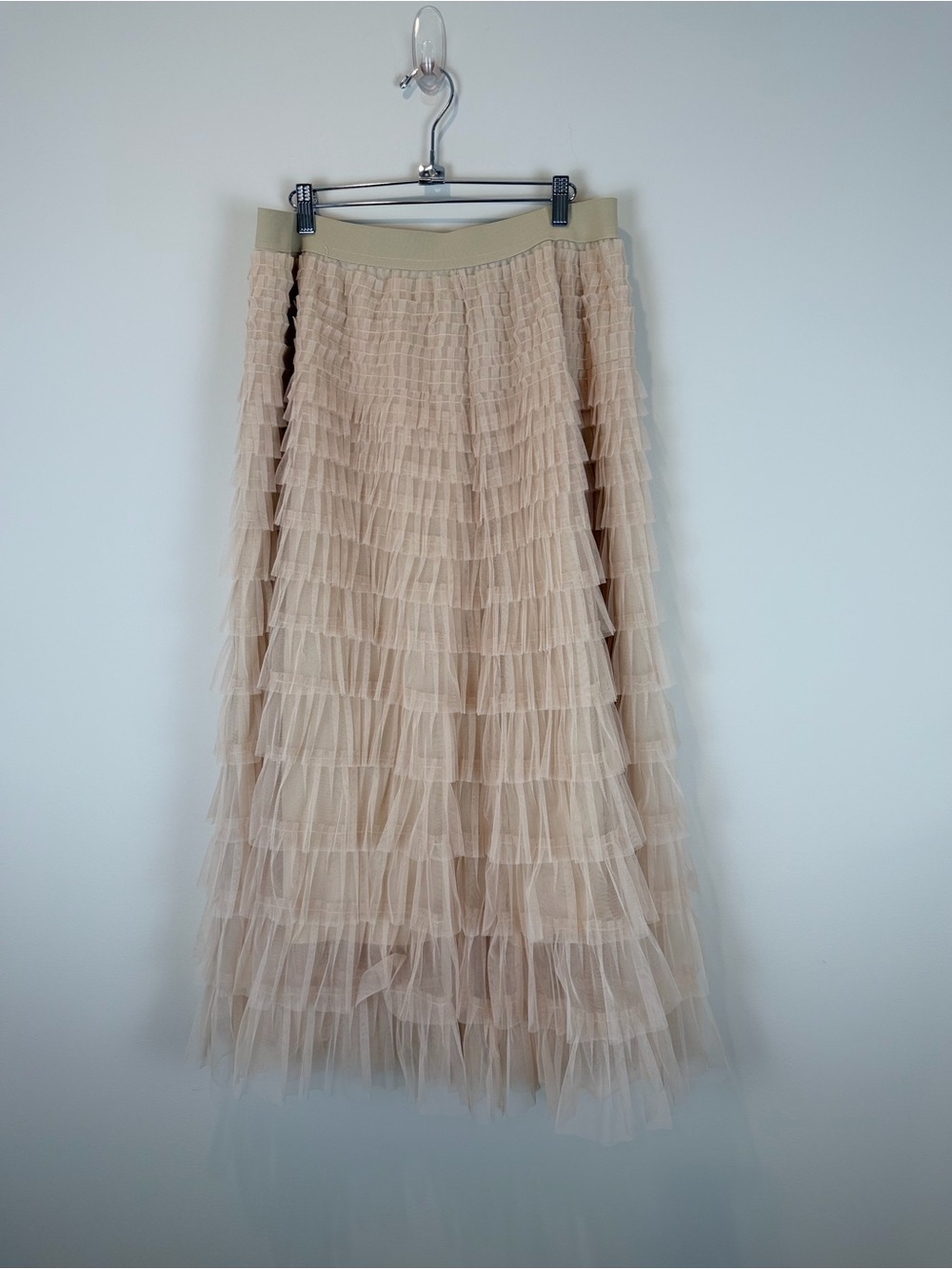 Neutral Tiered Tulle Maxi Skirt - Beige Size XL